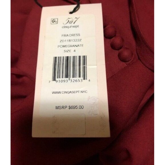 NWT $695 CINQ à SEPT FIRA TIERED SILK DRESS COLOR POMEGRANATE SIZE 4 - Picture 5 of 5